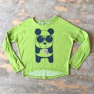 Green Striped Panda Graphic Long Sleeve Sweater